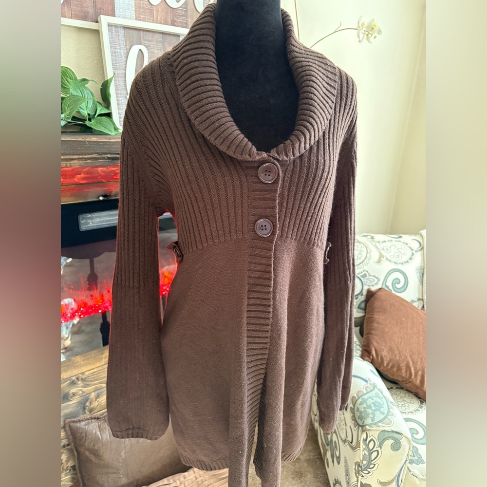 Cozy Brown Sweater / Cardigan with Button Detail